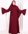 Kol Fırfır Detay Elbise Şal Hediye! 6073 Bordo