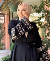 Kol İşlemeli Bel Kuşaklı Abaya 7814 Siyah