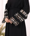 Kol İşlemeli Bel Kuşaklı Abaya 7814 Siyah
