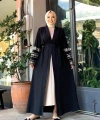 Kol İşlemeli Bel Kuşaklı Abaya 7814 Siyah