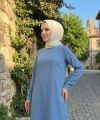 Kol Manşetleri Düğmeli Bisiklet Yaka Uzun Tunik 2649 İndigo