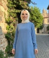 Kol Manşetleri Düğmeli Bisiklet Yaka Uzun Tunik 2649 İndigo