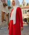 Kol Manşetleri Düğmeli Bisiklet Yaka Uzun Tunik 2649 Kırmızı