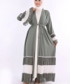 Kol ve Etek Ucu İki Renkli Bel Kuşaklı Piliseli Abaya 7454 Mint