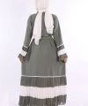 Kol ve Etek Ucu İki Renkli Bel Kuşaklı Piliseli Abaya 7454 Mint