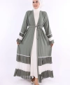 Kol ve Etek Ucu İki Renkli Bel Kuşaklı Piliseli Abaya 7454 Mint