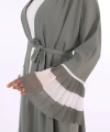 Kol ve Etek Ucu İki Renkli Bel Kuşaklı Piliseli Abaya 7454 Mint