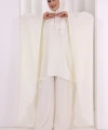 Kolyeli Tunik Pantolon Takım 8026 Ekru