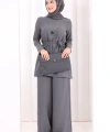 Kolyeli Tunik Pantolon Takım 8027 Antrasit