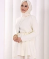 Kolyeli Tunik Pantolon Takım 8027 Ekru