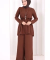 Kolyeli Tunik Pantolon Takım 8027 Kahverengi