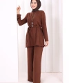 Kolyeli Tunik Pantolon Takım 8027 Kahverengi