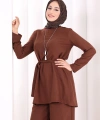 Kolyeli Tunik Pantolon Takım 8027 Kahverengi