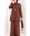Kolyeli Tunik Pantolon Takım 8027 Kahverengi