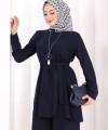 Kolyeli Tunik Pantolon Takım 8027 Lacivert