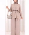 Kolyeli Tunik Pantolon Takım 8027 Vizon