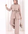 Kolyeli Tunik Pantolon Takım 8027 Vizon