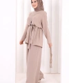 Kolyeli Tunik Pantolon Takım 8027 Vizon