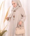 Kolyeli Tunik Pantolon Takım ŞAL HEDİYE! 8020 Vizon
