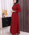 Leopar Biyeli Kemerli Elbise 3930 Bordo