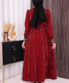 Leopar Biyeli Kemerli Elbise 3930 Bordo