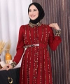 Leopar Biyeli Kemerli Elbise 3930 Bordo