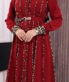 Leopar Biyeli Kemerli Elbise 3930 Bordo