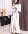 Leopar Biyeli Kemerli Elbise 3930 Ekru