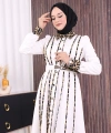 Leopar Biyeli Kemerli Elbise 3930 Ekru