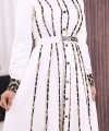 Leopar Biyeli Kemerli Elbise 3930 Ekru