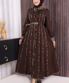 Leopar Biyeli Kemerli Elbise 3930 Kahverengi