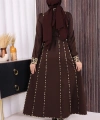 Leopar Biyeli Kemerli Elbise 3930 Kahverengi