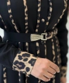 Leopar Biyeli Kemerli Elbise 3930 Siyah