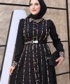 Leopar Biyeli Kemerli Elbise 3930 Siyah