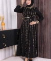 Leopar Biyeli Kemerli Elbise 3930 Siyah