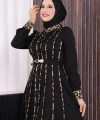 Leopar Biyeli Kemerli Elbise 3930 Siyah