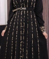 Leopar Biyeli Kemerli Elbise 3930 Siyah