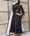Leopar Biyeli Kemerli Elbise 3930 Siyah