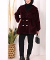 Leopar Düğmeli Kaban 70059-1 Bordo