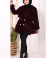 Leopar Düğmeli Kaban 70059-1 Bordo