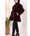 Leopar Düğmeli Kaban 70059-1 Bordo