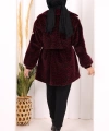 Leopar Düğmeli Kaban 70059-1 Bordo