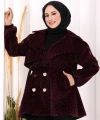 Leopar Düğmeli Kaban 70059-1 Bordo