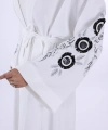 Nakış İşleme Detaylı Bel Kuşaklı Abaya 7898 Ekru