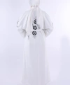 Nakış İşleme Detaylı Bel Kuşaklı Abaya 7898 Ekru