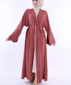 Nakış İşleme Detaylı Bel Kuşaklı Abaya 7898 Gül Kurusu