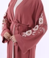 Nakış İşleme Detaylı Bel Kuşaklı Abaya 7898 Gül Kurusu