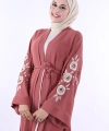Nakış İşleme Detaylı Bel Kuşaklı Abaya 7898 Gül Kurusu