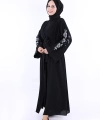 Nakış İşleme Detaylı Bel Kuşaklı Abaya 7898 Siyah