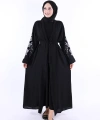 Nakış İşleme Detaylı Bel Kuşaklı Abaya 7898 Siyah